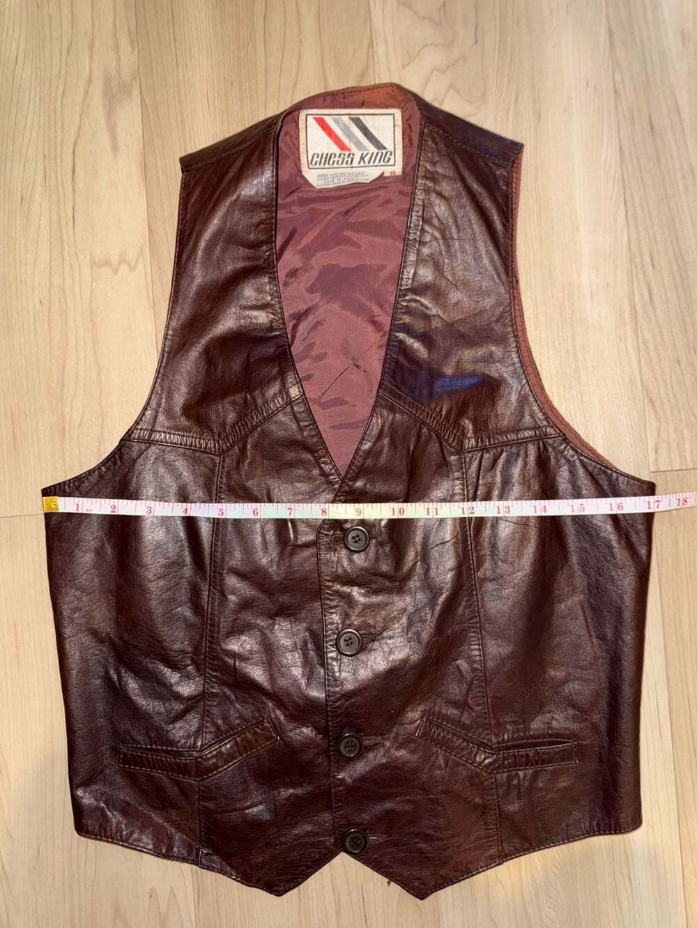 Vintage Chess King Brown Genuine Leather Western Button-Down Vest Size S - Picture 5 of 5